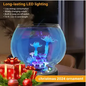 24 christmas    hygger 0.5 Gallon/1 Gallon Glass Fish Bowl with LED Light and Decor, Small Round Betta Fish Tank Goldfish Bowl, Round Clear Unbreakable Aquarium/Vase/Hydroponic Plant Terrarium, Nice Centerpieces