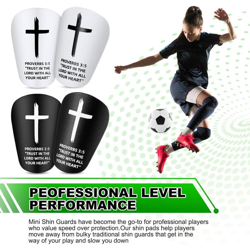 2 Pairs Mini Soccer Shin Guards Christian Faith 3.15 x 1.97 Inches Cross Small Shin Guards with Bible Verse Religious Soccer Football Pads for Kids Adult