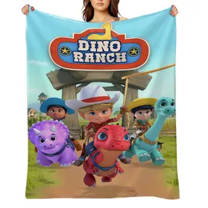 Dino-Ranch-Flannel Throw Blanket for Girls Boys- Ultra Soft, Anti-Shrink & Wrinkle-Resistant ,Quick-Dry, Machine Washable Cozy Throw ,Perfect Gift for Kids Adults A-29