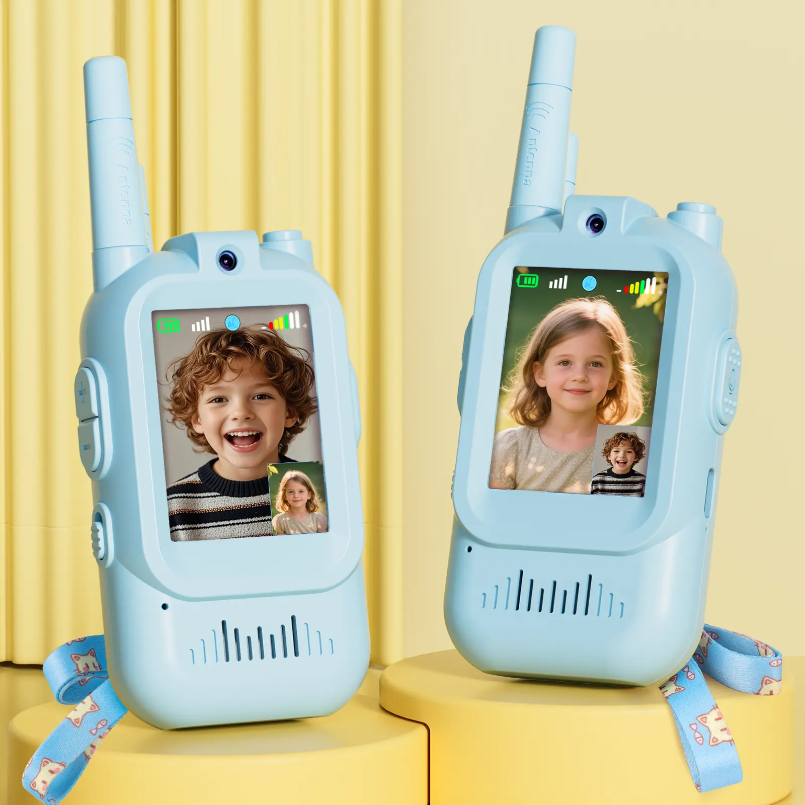 Video Walkie Talkies for Kids, Handheld 2 Pack Rechargeable Video Intercom Kids Walkies Talkies, Indoor Outdoor Toys for Family Games, Outside, Camping, Hiking for Boys Girls Ages 3-12 (Blue/Blue)