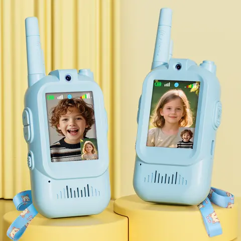 Kids' Rechargeable Camera 2-Pack (Blue) with Built-In Video, Handheld Walkie Talkies, 2-Way Radios - Outdoor Fun Toys for Camping, Family Games, Ages 3-12 Boys/Girls