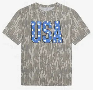 Mossy Oak USA Stars Camo Shirt, Vintage Tree Bark Camouflage T-Shirt for Men, Patriotic 4th of July Americana Tee