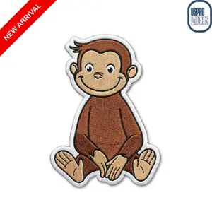 Curious Monkey Sitting Embroidered Patch, Cute Cartoon Animal Iron On Applique for Kids Clothes, Backpacks & Jackets