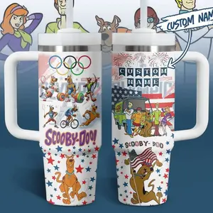 Scooby-Doo Cartoon Custom Cup 40 oz 30 oz Tumbler With Handle, 250 July 4th Movie Lover Gift, Cute Cartoon Travel Cup, Gift for Her