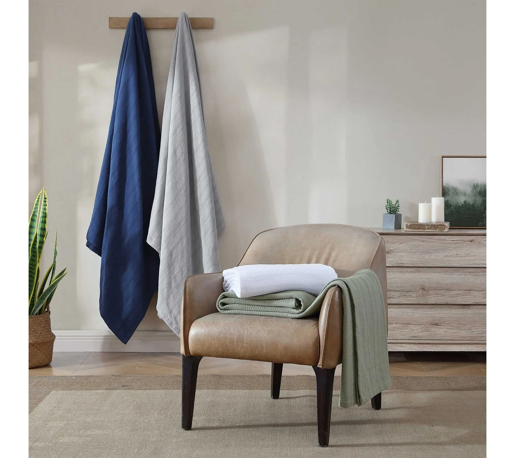 Eddie Bauer Woven Stripe Green Cotton Twin Blanket