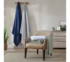 Eddie Bauer Woven Stripe Green Cotton Twin Blanket