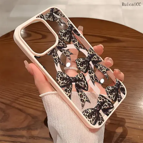 Premium Magnetic Phone Cases for iPhone11/12/13/14/15/16/18/17/Air/promax/Plus Leopard Print Bow y2k cased MagSafe Ready, Anti-Fall, Springtok and Ultra-Thin Design | Perfect for Everyday Use Protector Screen Protector Aesthetic Cover, Accessories,
