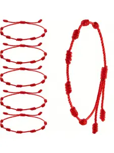 Set of 6 Classic, Simple Red Braided Cord Adjustable Chain Bracelets Jewelry Accessories & Gifts for Boys and Girls