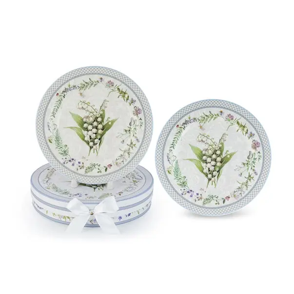 Elegant Lily of the Valley Porcelain Dessert Plate Set of 2  (Gift Box Included)