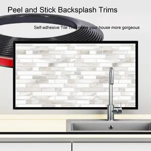 Black 20ft Outside  for Tile and Wall Edges, Decorative Kitchen Backsplash Trim Edge, Tile Edge Trim, Corner Trim Stickers Ornaments Tiles Sticker Waterproof Wood