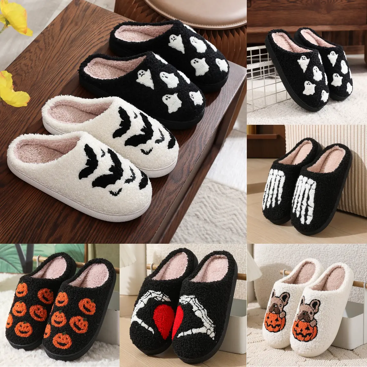 Women's Cozy Plush-Lined Indoor Slippers - Slide-On Footwear with Retro Graphic Pattern, Soft Couple House Shoes, Thoughtful Holiday Gift