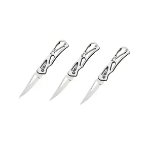 Silver Color Folding Knife, Outdoor Camping Survival Tool, Stainless Steel Portable Pocket Knife with Handmade Braided Lanyard, Folding Pocket Knives