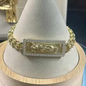 14K Gold Laminated Virgin Mary Crystal Bracelet 8.5”