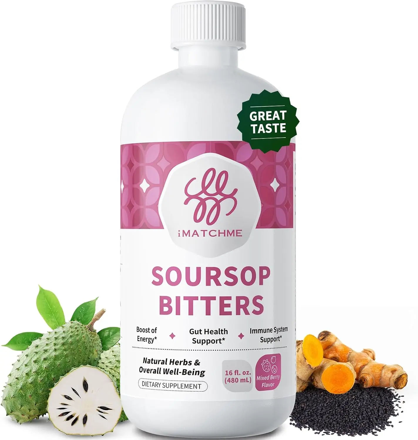 Soursop Bitters Liquid with Soursop Leaves for Digestive,Gut Cleanse, Detox | 20 in 1 Herbal with Black Seed,Moringa,Turmeric & Ashwagandha for Antioxidant,Immune Support, Absorb+,Non-GMO,16 fl oz, Berry