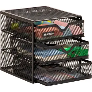 Desktop Accessory Storage, Desk Supplies, Organizer, Office, Metal Mesh, 6.25" L x 6.5" W x 6.5" H, Black