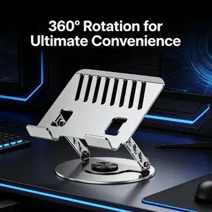 【360° Rotating Laptop Stand】Adjustable Foldable Aluminum Laptop Stand, 2-in-1 Multifunctional Laptop Stand Hub for Gaming laptop & Mobile stand,Gray