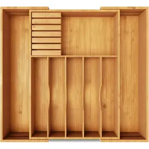 Expandable Kitchen Drawer Organizer - Premium  Bamboo Organizer Tray - Great for Silverware, Large Utensils, Flatware, Cutlery - 8 Compartments with  Block - ly Fits Your Drawers Boxes