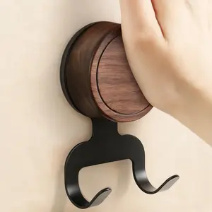 Wooden Dual-Head Suction Cup Hook, Walnut Wood No Drilling Hanging Paper Towel Holder, Strong Load Capacity Bathroom Wall Mount