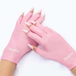 Premium UV Protection Gloves for Manicures, Cool Feeling Fabric,Professional UPF50+, UV Nail Gloves For Gel Nail Lamp, Anti UV Light, Skin Care Fingerless Design, Pink