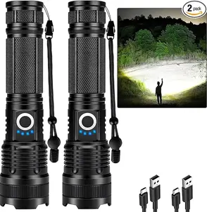 2-Pack Rechargeable Flashlights, High Lumens Super Bright LED Tactical Flashlight, 5 Modes, Adjustable High Powered Flash Lights for Emergency, Camping & Home Use