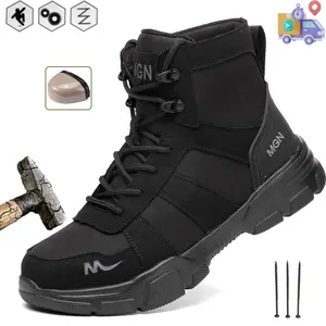 New Fashion Safety Boots Men Indestructible Steel Toe Work Boots Anti-smash Stab-resistant Safety Shoes High Top Black Slip-resistant shoes Anti shock Protective Boots work hiking boots sneakers