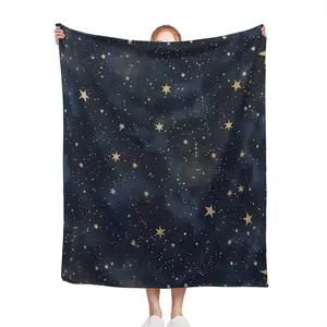 1pc Heavyweight 300GSM Flannel Fleece Throw Blanket - Starry Night Design with Golden Stars, Tear-Resistant All-Season Softness, Machine Washable Luxury Bedspread/ Couch Cover for Home, Camping, Trave