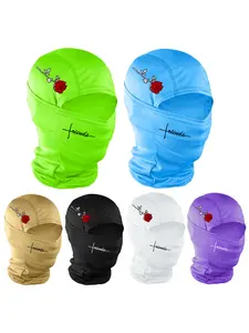 Cross & Flower Print Ski Mask for Men Women, Woven Fabric Loose-Fit Design, Outdoor Sports Balaclava for All Seasons, Face Cover