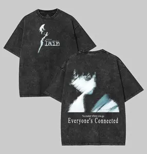 Retro Vintage Serial Experiments Lain Anime Unisex Anime Manga Washed Heavy Cotton T-shirt, Anime Clothing Menswear