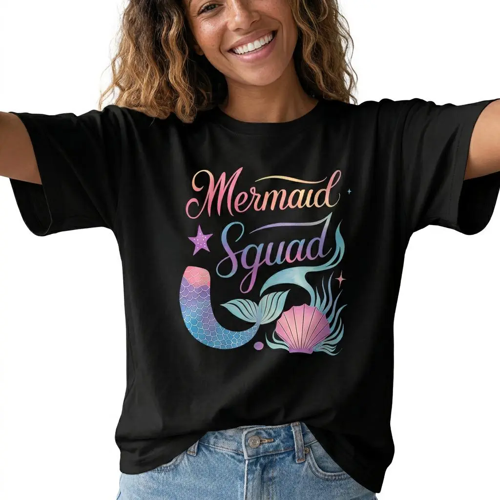 Mermaid Squad Shirt Women Plus Size Beach Vacation Graphic Tee