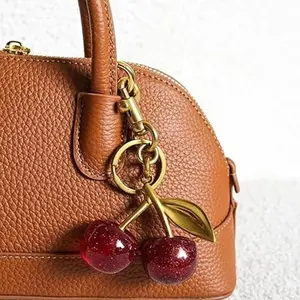 Colorful Crystal Red Pink Cherry Keychain Summer Fruits Cherries Pendant Keyring For Women Men Jewelry Bag Key Accessories Gift