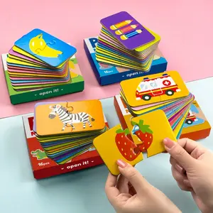 16-Piece Kids English Puzzle Set, Animal/vehicle/fruit/vegetable Themes, Color Recognition, Portable Early Learning Toy, Puzzle Game, Cognitive Development, Montessori Puzzles Gift