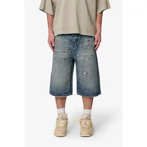 mnml Ultra Baggy Crystal Denim Shorts - Blue