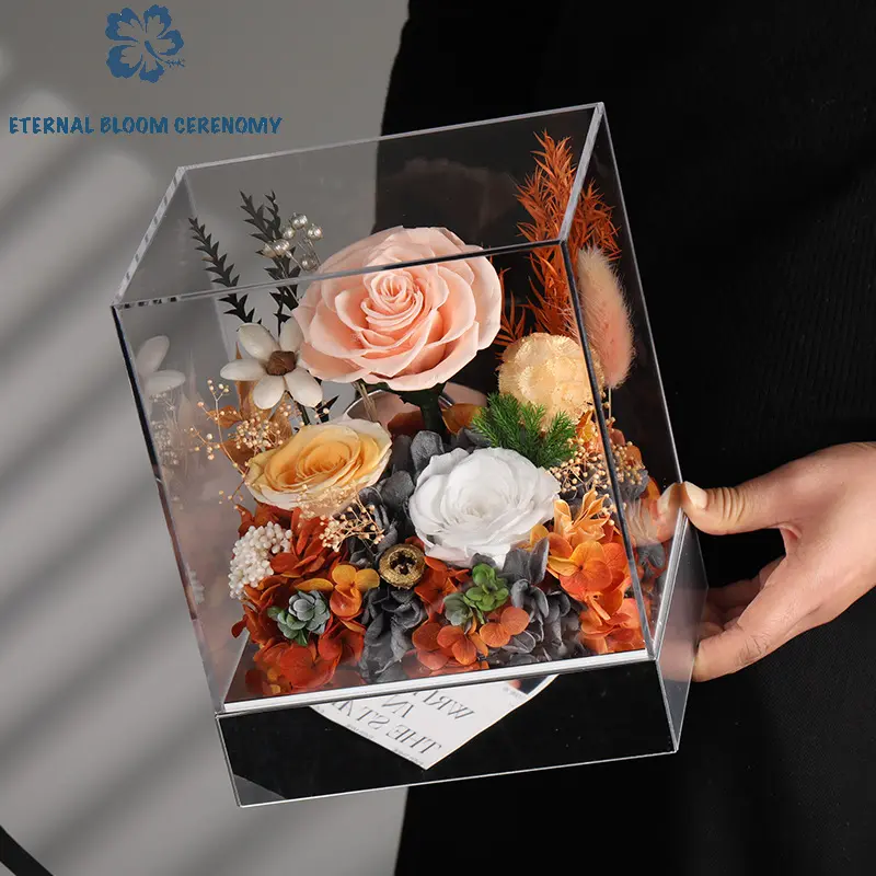 ETERNAL BLOOM CERENOMY Handmade Preserved Flower Gift Box, Long-Lasting Eternal Blooms for Special Moments, Decor, Room Decor, Indoor Display, Decorative, Artisanal Look, Handmade Crafted, Plants, Flower Arrangement, Crafted Detail, Gift Giving