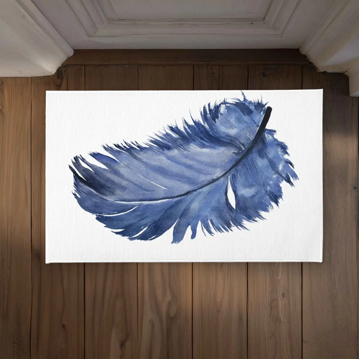 Begin Home Decor CODM2134NOFZ6Q 21 x 34 in. Watercolor Blue Feather Door Mat - Bohemian Home Decor