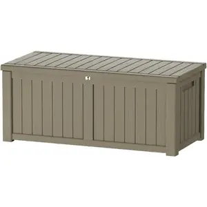 150 Gallon Lockable Resin Deck Box, Waterproof & UV-Resistant Outdoor Storage Box for Outdoor Cushion Storage