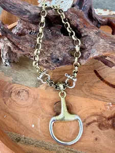 Handcrafted Equestrian Bit Necklace – Two-Tone Horse Bit Pendant on Chunky Chain | Statement Western Jewelry