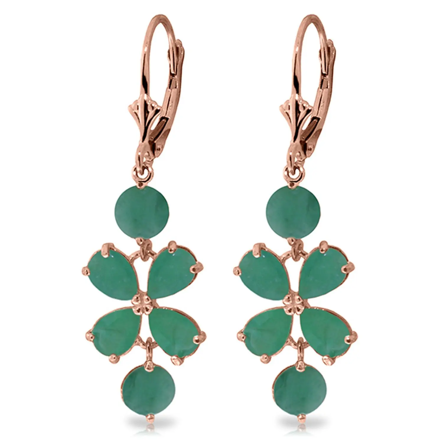 5.32 CTW 14k Solid Rose Gold Chandelier Earrings Natural Emerald