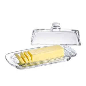 8'' Art Glass Butter Dish With Lid Classic Covered 2-piece Container For Countertop Multi-purpose Preserving Serving Dessert Tray Bowl Dishwasher Safe