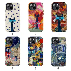 [MAGSAFE AVAILABLE] Pete The Cat Phone Cases, Retro Artistic Cat Cartoon Aesthetic, Y2K Vintage Art Cool Blue Cat Guitar, Gift For Cat Lovers for iPhone X, 11, 12, 13, 14, 15, 16 Series & Galaxy Series – check our available sizes