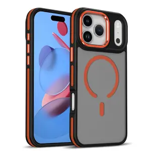 Dual-Color Magnetic iPhone Case with Lens Stand, Shockproof TPU + Acrylic Camera Protection Cover, Compatible with iPhone 11 to 17 Pro Max Series