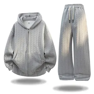 Jacquard Zipper Set for Men Spring Autumn Casual Zip-up Jacket Coat Four  with Hood and Wide Leg Pants men's sweatsuit set men 2 piece sets