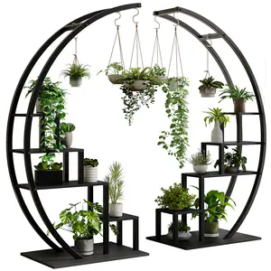Tall Plant Stand Curved Metal Plant Stand [5 Tier] [Half Moon] [6 Hooks] for Indoor Living Room Patio Balcony - 2 Pack