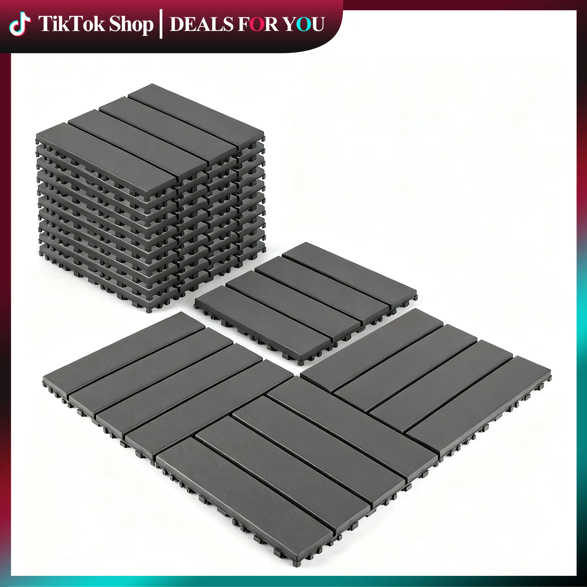 12"x12" Square Interlocking Plastic Deck Tiles (44 Pcs, 44 sq ft), Durable Easy-to-Install Patio Pavers, Fast-Drying All-Weather Flooring for Backyard, Poolside, Balcony, Garden, Indoor Area