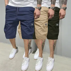 Men’s summer lightweight 3-pack cargo shorts featuring multiple pockets, a loose fit, durable wrinkle resistance—perfect for everyday wear, street style, skateboarding, and camping; beige casual style.
