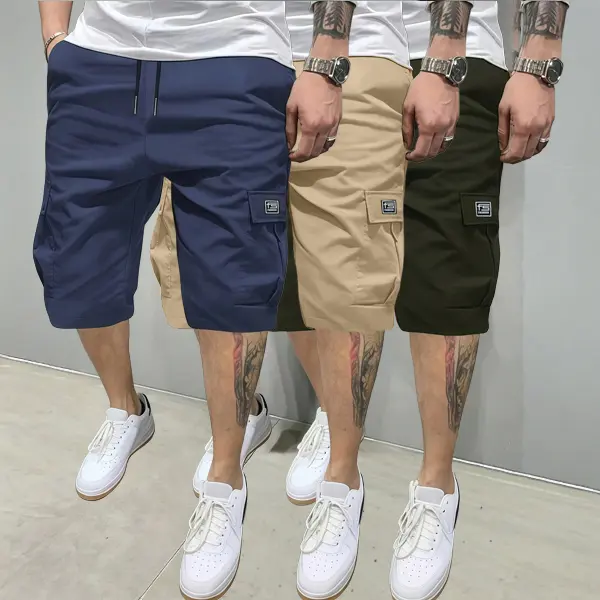 Men's 3-Pack Baggy Lightweight Cargo Shorts - Casual Athleisure Street Style Fashion Jorts, Beige Durable Wrinkle-Resistant Fabric, Mid Waist, Drawstring, Multiple Pockets, Extra Baggy Fit for Camping & Everyday On-the-Go Movement, Standard Sizes, Baggy C