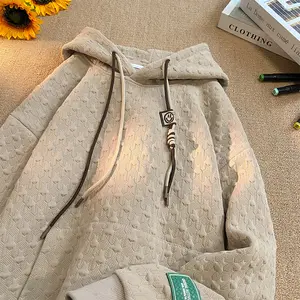 Men's Casual Street Style Three-Dimensional Houndstooth Drawstring Hoodie with Pocket Design | Soft Comfortable Premium Feel Fall Winter Sweatshirt Top