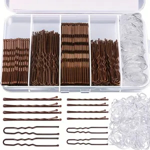 Women Hair Clip Set with Box, Includes 100 Clips, 100 Transparent Bands, 100 Metal U-Clips, Ideal for Braids, French Curls, Long Thick Hair