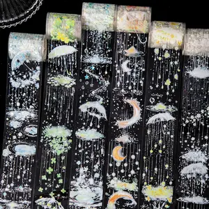 1 Roll Bag of Pet Adhesive Tape, Rain Season Misty Series Umbrella and Raindrop Pattern, Decorative for Stationery and Scrapbooking