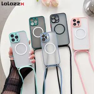 For Magsafe Magnetic Wireless Charge Case For iPhone 17Air 16 13 12 11 14 15 Pro Max Mini X XR XS 7 8Plus Crossbody Lanyard Case