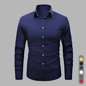 Men’s solid-color casual long-sleeve shirt with a buttoned turn-down collar; men’s long-sleeve dress shirt, 2026 model fathersdaygift